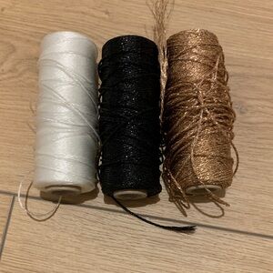 Set of Three Spools of Thread - White, Black, and Gold